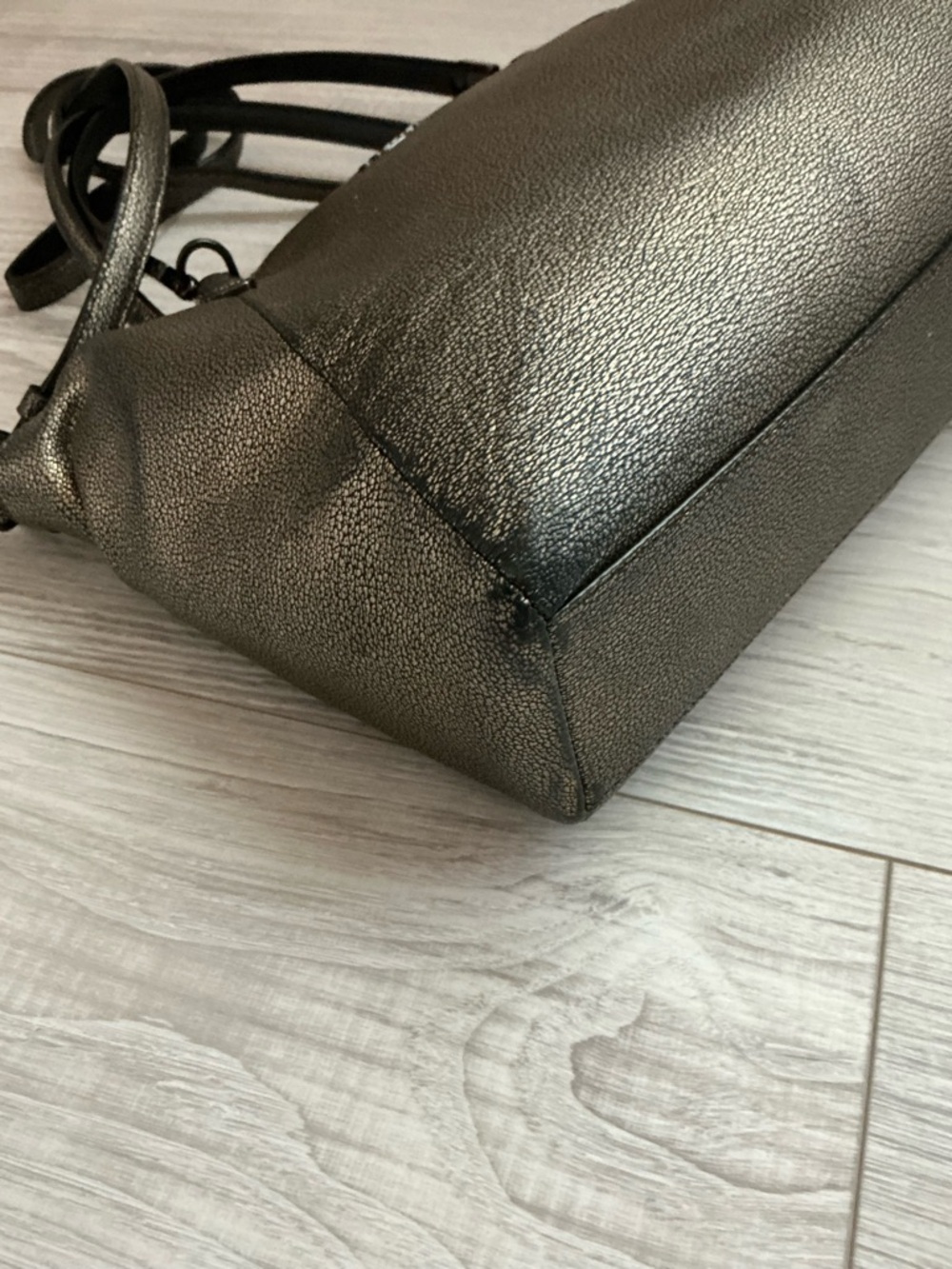 Coach Metallic Gunmetal Pebbled Leather Satchel with Strap - Picture 6 of 10
